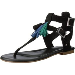 Ugg Lecia Black Suede Leather Tassel Ankle Wrap Gladiator Sandals